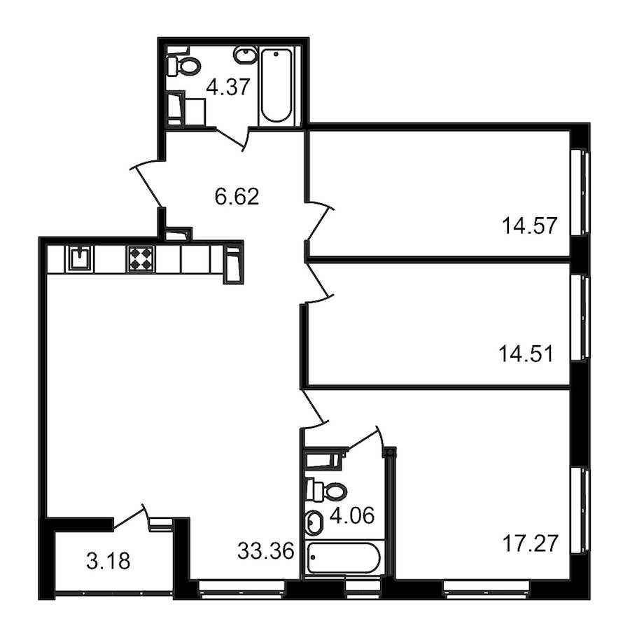 Трехкомнатная квартира в : площадь 97.94 м2 , этаж: 2 – купить в Санкт-Петербурге
